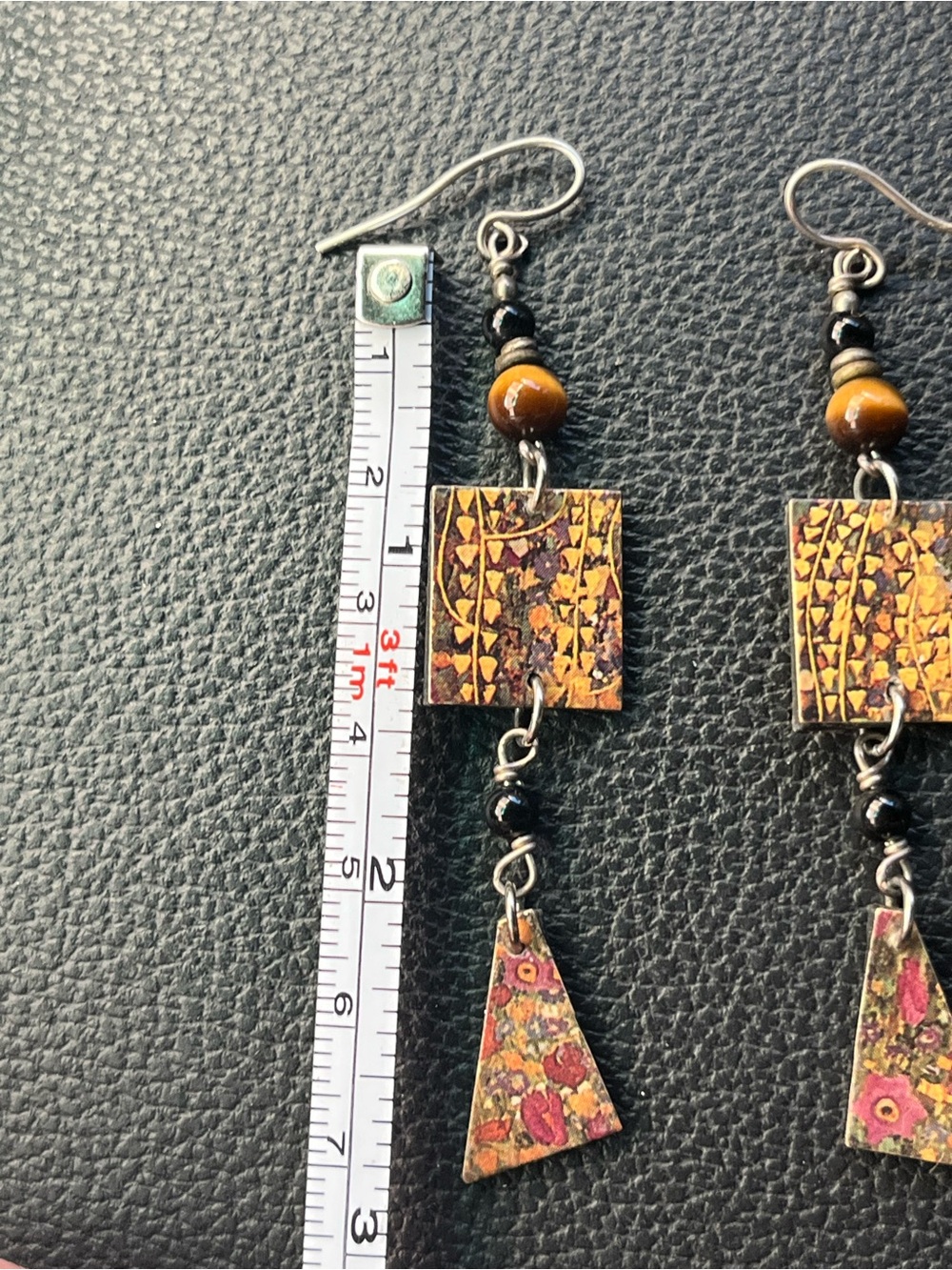 Handcrafted Multicolored Geometric Shape Drop Earrings - Picture 3 of 6
